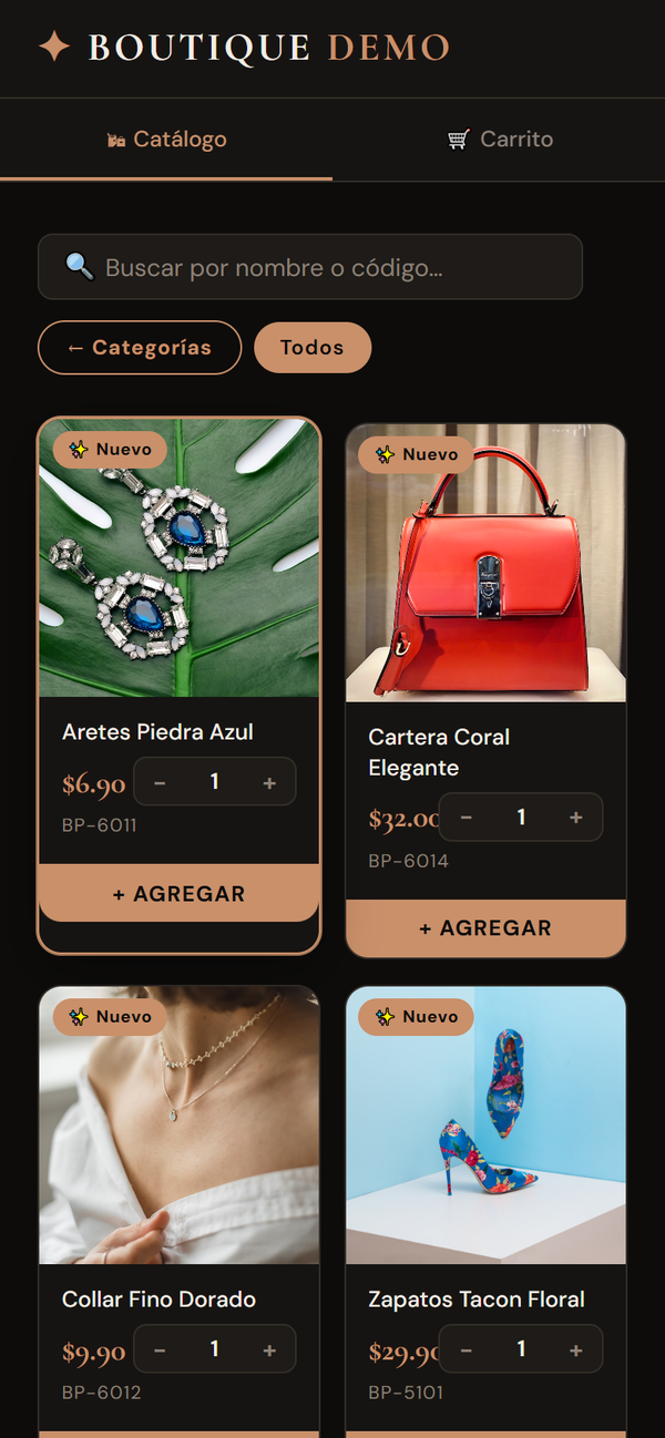 El catalogo online visto desde el celular de una clienta